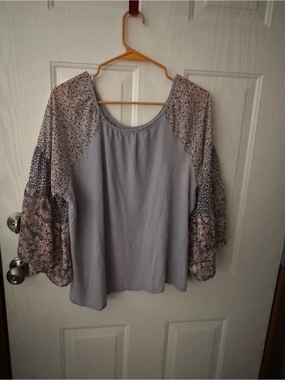 Boho Lavender Patchwork-Sleeve Women's Top